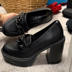 Madden Girl Black Chunky Heel Loafers